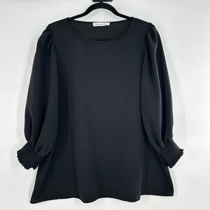 Vine & Love Gothic Black Top Size Medium Balloon Sleeves Ruffle Cuff Semi‎ Sheer